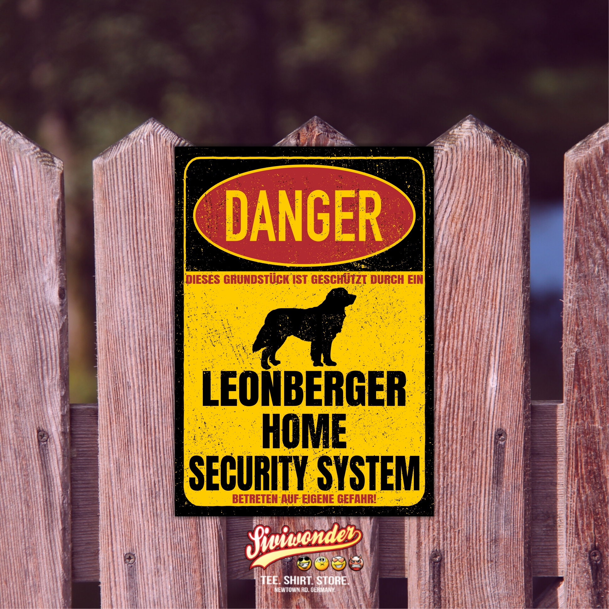 Leonberger Leo Gentle Lion  Dog Türschild Danger Security System Warnschild Hund Schilder Hundeschild