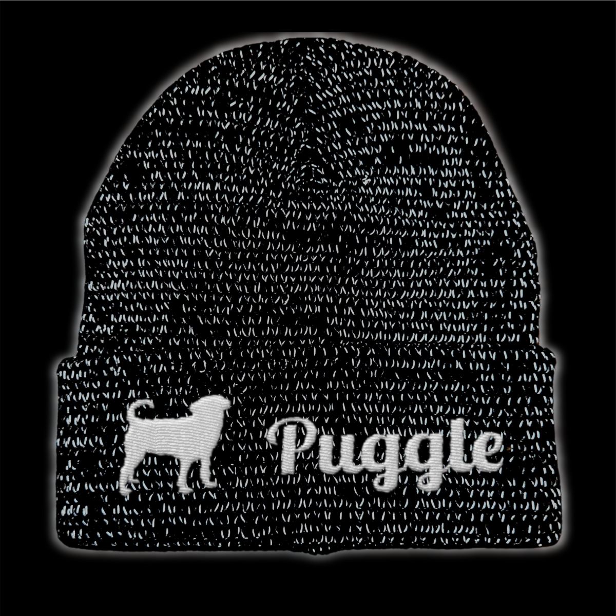 Puggle reflektierende Mütze Stickerei Hund Winter Strickmütze reflex Beanie warm kalt