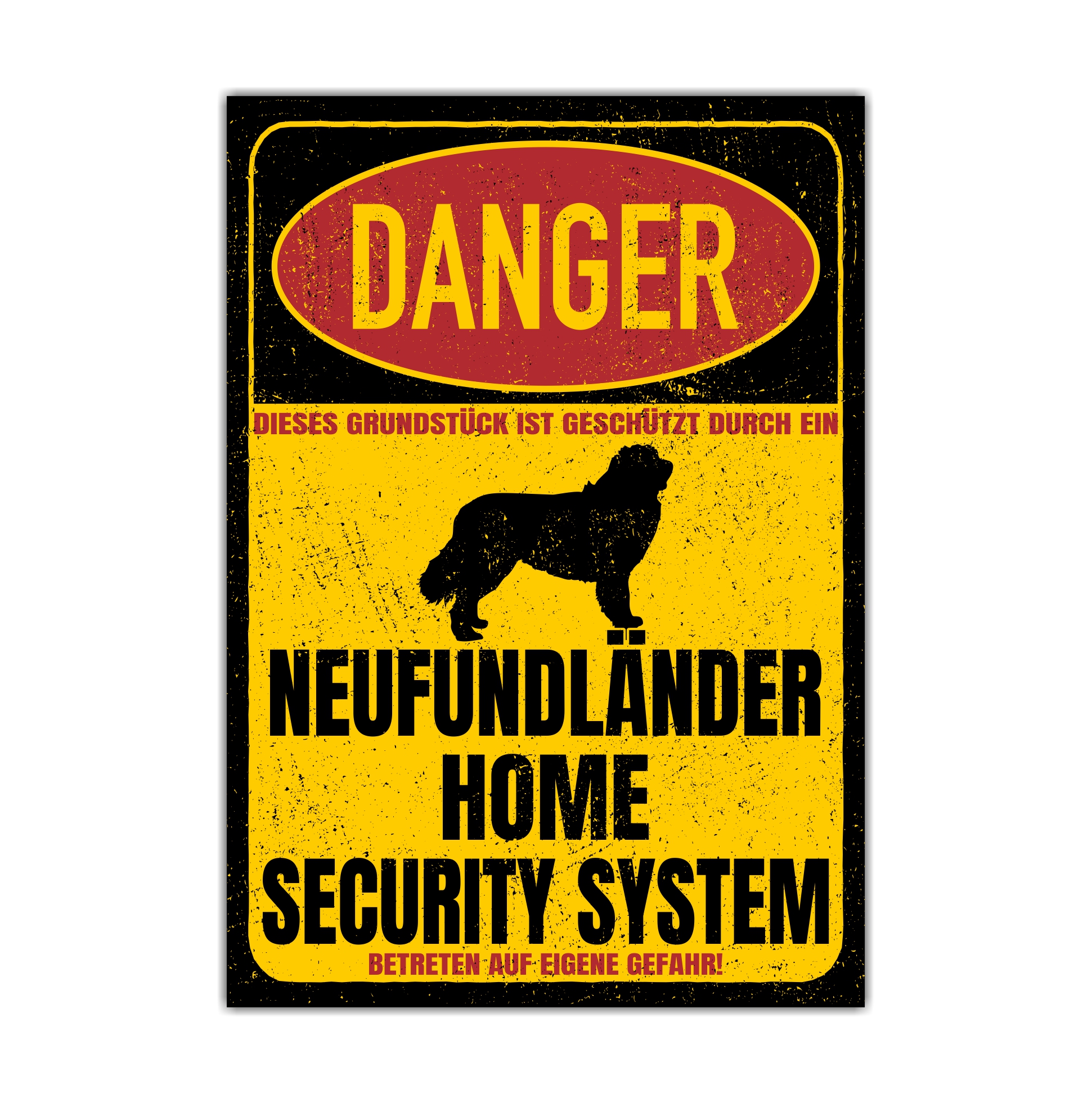 Neufundländer Neufi Türschild Danger Security System Warnschild Hund Schilder Hundeschild