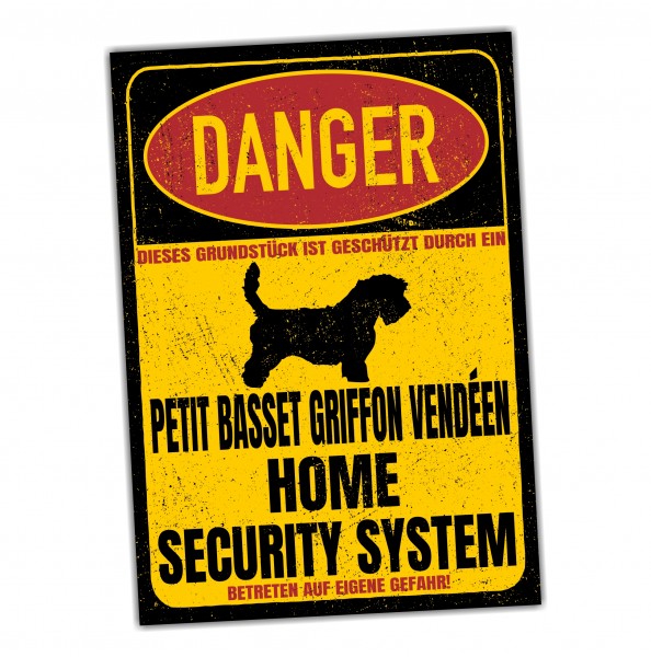 Petit Basset Griffon Vendeen Türschild Danger Security System Warnschild Hund Schilder Hundeschild