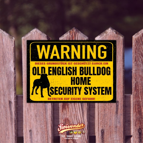 Old English Bulldog OEB Schild Warning Security System Türschild Hundeschild Warnschild Hund