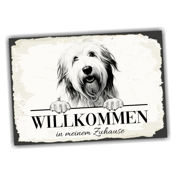 Hundeschild Willkommen Zuhause Bobtail Schild Achtung Spruch