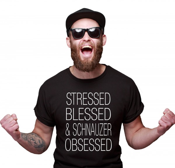 Schnauzer Unisex T-Shirt Hundemotiv Hundemotiv Stressed Blessed Mittelschnauzer Zwergschnauzer Mittel Zwerg