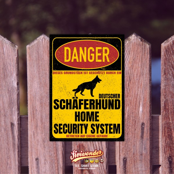 Deutscher Schäferhund Schäfer German Shepherd Dog Türschild Danger Security System Warnschild Hund Schilder Hundeschild happy Design by Siviwonder