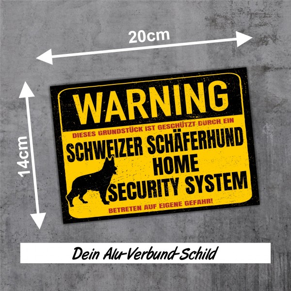Schild Schweizer Schäferhund Warning Security System Türschild Hundeschild Warnschild Hund weißer