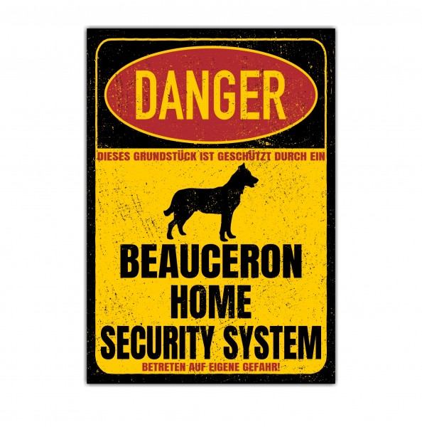 Beauceron Schäferhund Französischer Berger de Beauce Dog Türschild Danger Security System Warnschild Hund Schilder Hundeschild happy Design by Siviwonder