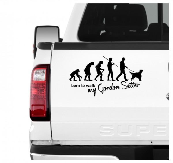 Gordon Setter Black Setter Schottischer Setter Jagd Evolution Born to Walk Hunde Aufkleber Sticker Autoaufkleber Wandtattoo Tattoo