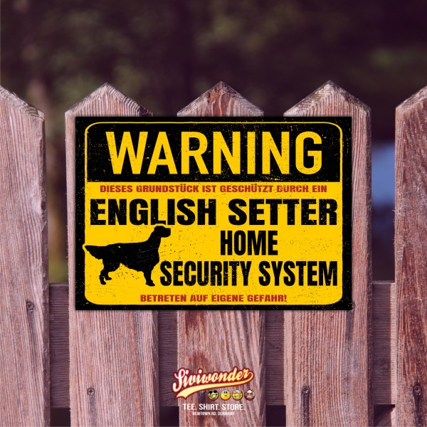 English Setter Dog Schild Warning Security System Türschild Hundeschild Warnschild