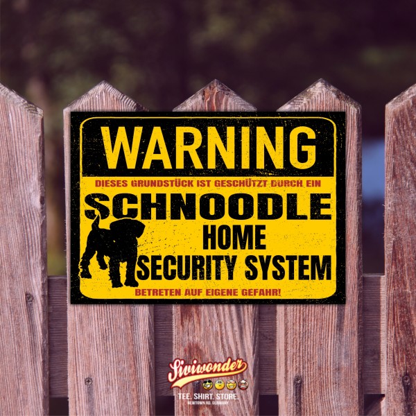 Schild Schnoodle Schnauzer Pudel Mix Warning Security System Türschild Hundeschild Warnschild Hund