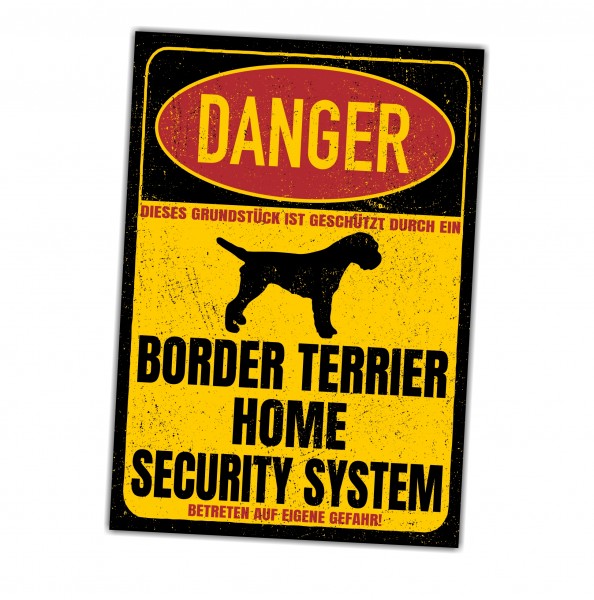 Border Terrier Dog Türschild Danger Security System Warnschild Hund Schilder Hundeschild happy Design by Siviwonder
