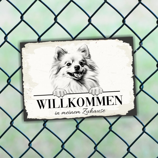 Hundeschild Willkommen Zuhause Pomeranian Pompom Schild Achtung Spruch