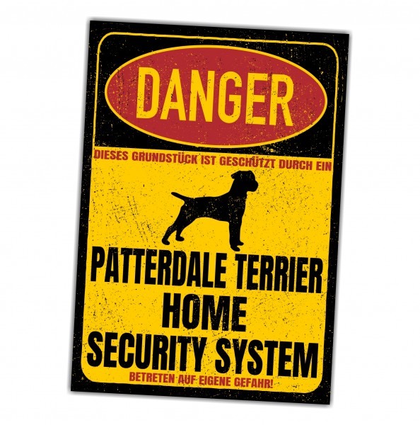 Patterdale Terrier Türschild Danger Security System Warnschild Hund Schilder Hundeschild
