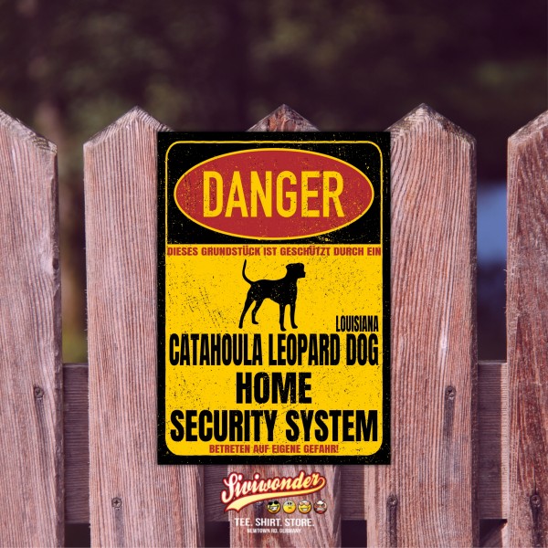 Louisiana Catahoula Leopard Dog LCLD Cur Dog Türschild Danger Security System Warnschild Hund Schilder Hundeschild