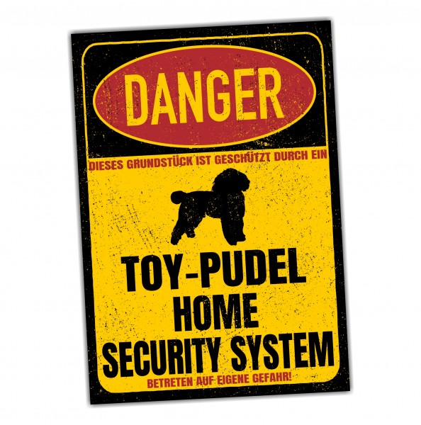 Toy Pudel Toypudel Poodle Türschild Danger Security System Warnschild Hund Schilder Hundeschild