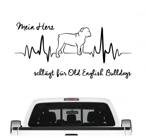 Old English Bulldog OEB Olde englische Bulldogge Dog Hundeaufkleber Herz AUTOAUFKLEBER Hunde HEARTBEAT EKG by SIVIWONDER