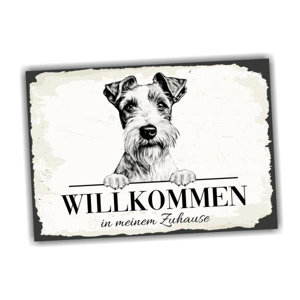 Hundeschild Willkommen Zuhause Foxterrier Foxie Fox Terrier Schild Achtung Spruch