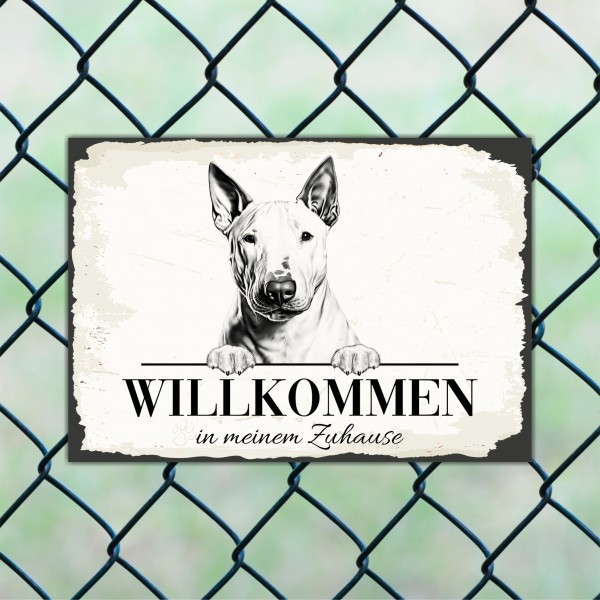 Hundeschild Willkommen Zuhause Bullterrier Bully Schild Achtung Spruch