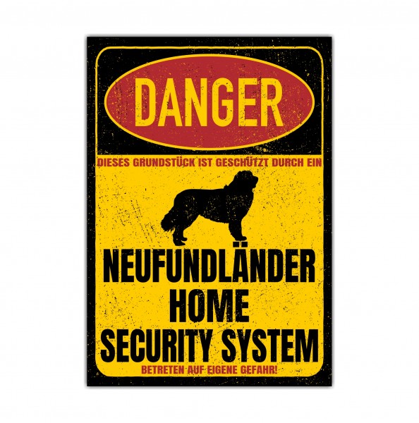 Neufundländer Neufi Türschild Danger Security System Warnschild Hund Schilder Hundeschild