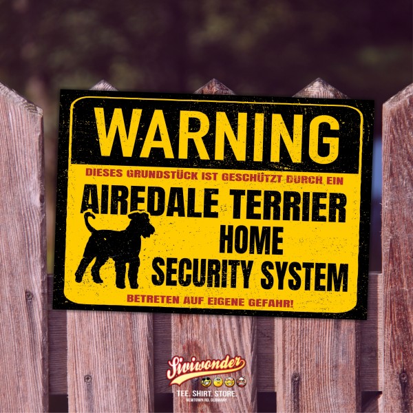 Airedale Terrier Dog Türschild Warning Security System Warnschild Hund Schilder Hundeschild happy Design by Siviwonder