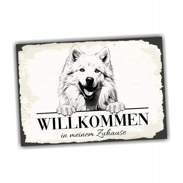 Hundeschild Willkommen Zuhause Samojede Sammy Schild Achtung Spruch