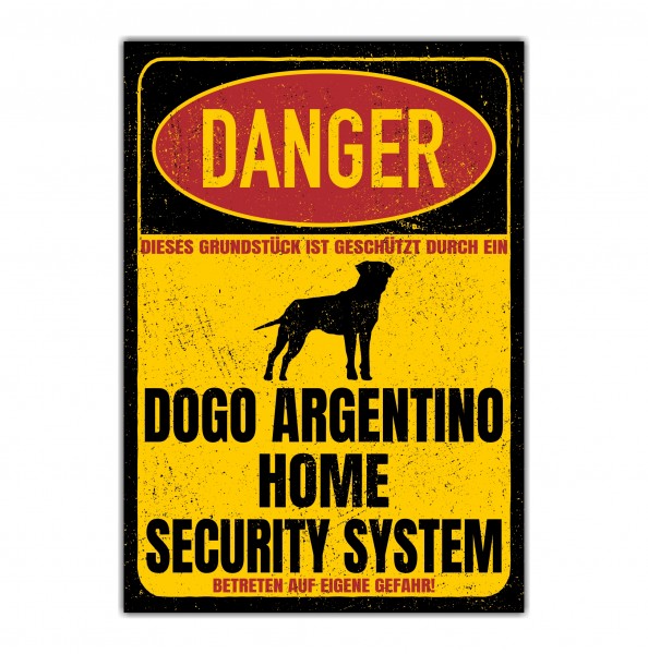 Dogo Argentino Dogge Argentinien argentinische Dog Türschild Danger Security System Warnschild Hund Schilder Hundeschild happy Design by Siviwonder