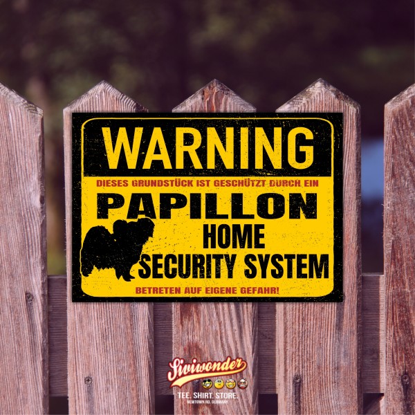 Schild Papillon Zwergspaniel Warning Security System Türschild Hundeschild Warnschild Hund