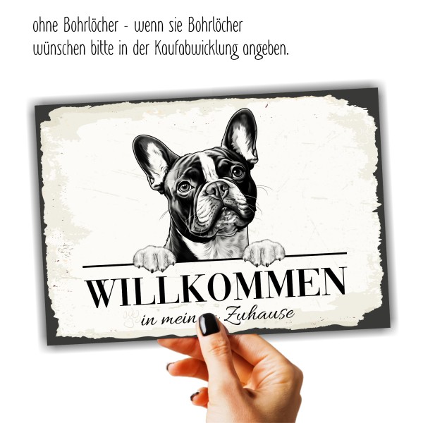 Hundeschild Willkommen Zuhause French Bulldog Frenchie Schild Achtung Spruch