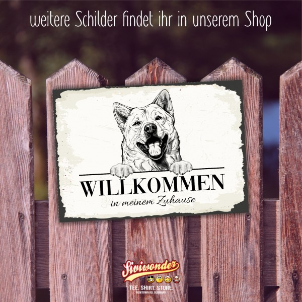 Hundeschild Willkommen Zuhause Akita Inu JapanSchild Achtung Zaun Frau Spruch Türschild Hundeschild Warnschild Design by Siviwonder