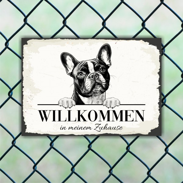 Hundeschild Willkommen Zuhause French Bulldog Frenchie Schild Achtung Spruch