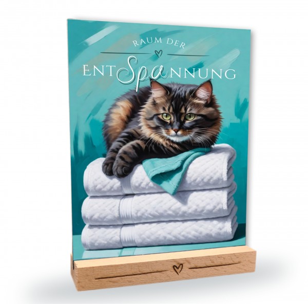 Katzen Schild Wellness Handtuch Entspannung Schild Spruch