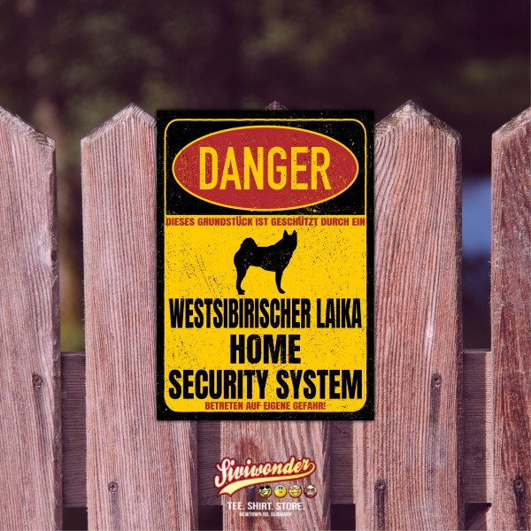 Westsibirischer Laika Zapadno-Sibirskaïa Laïka Danger Security System Warnschild Hund Schilder Hundeschild