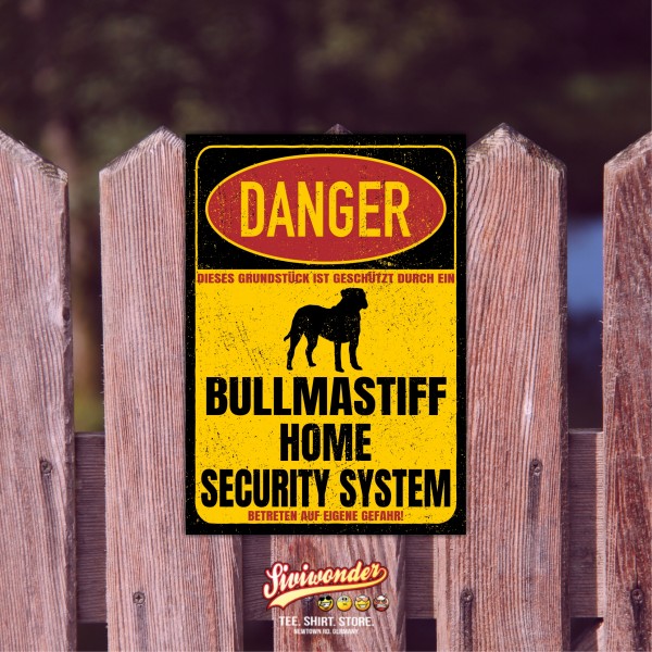 Bullmastiff Mastiff Bulldogge Dog Türschild Danger Security System Warnschild Hund Schilder Hundeschild happy Design by Siviwonder