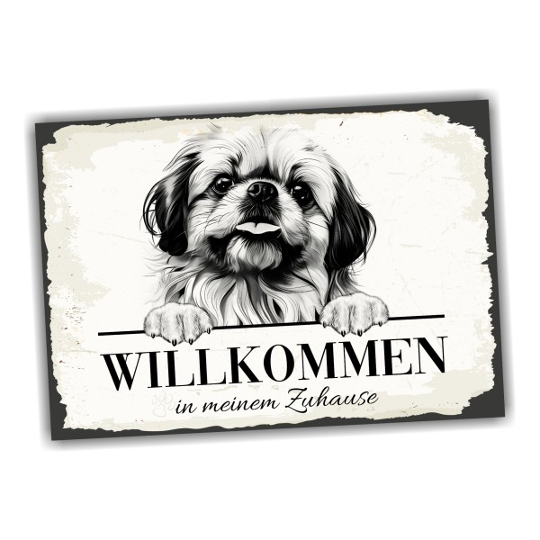 Hundeschild Willkommen Zuhause Pekinese Pekingese Schild Achtung Spruch