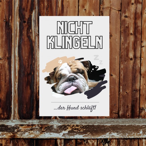 Englische Bulldogge Hund nicht klingeln schlafen Schild Dog Hund Spruch Türschild Hundeschild Wall Art Gefährte