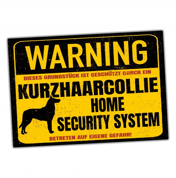 Kurzhaarcollie Collie Schild Warning Security System Türschild Hundeschild Warnschild Hund