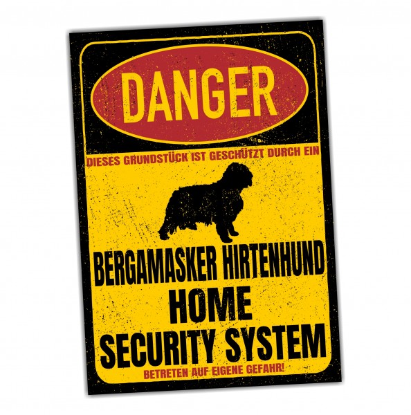 Bergamasker Hirtenhund Schild Türschild Danger Security System Warnschild Hund