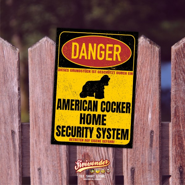 American Cocker Spaniel Ami Spanier Dog Türschild Danger Security System Warnschild Hund Schilder Hundeschild happy Design by Siviwonder