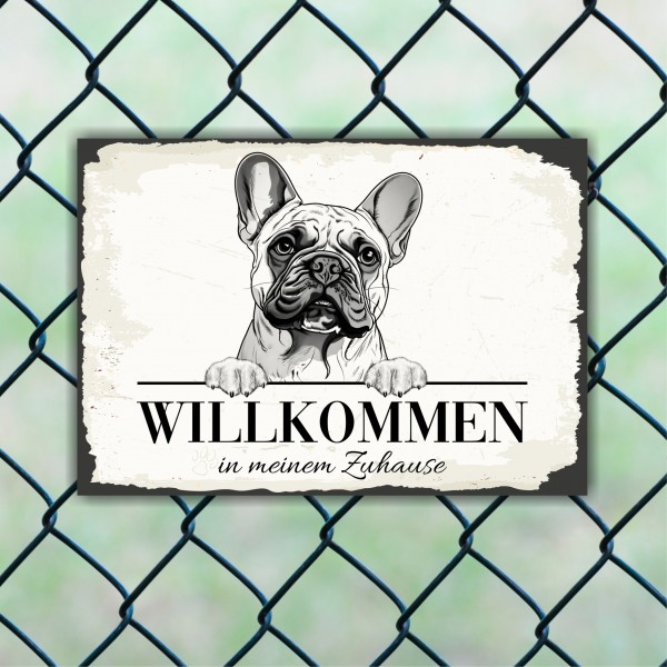 Hundeschild Willkommen Zuhause French Bulldog Frenchie Schild Achtung Spruch