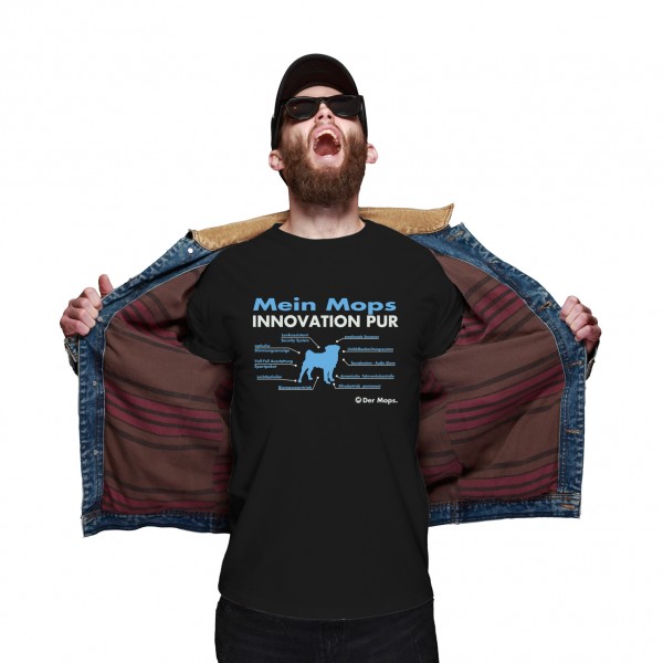 Mops Unisex T-Shirt Innovation Hundemotiv Chinese pug Dutch bulldog Schwarz
