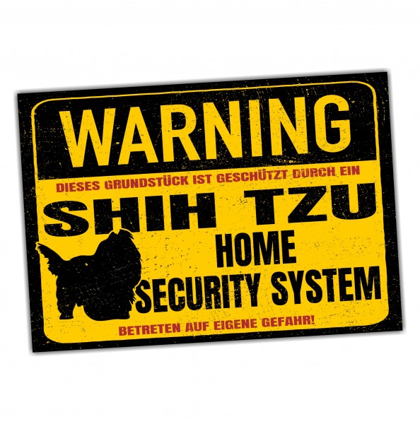 Schild Shih Tzu Warning Security System Türschild Hundeschild Warnschild Hund Tibet Achtung