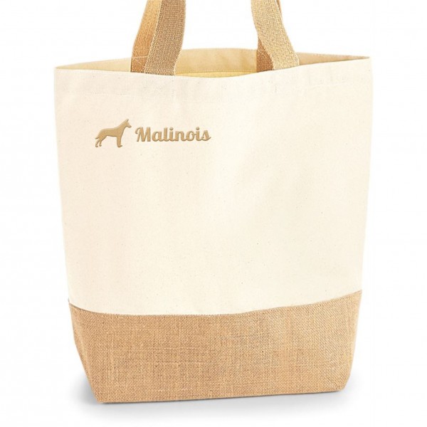 Malinois Jute Shopper Einkaufstasche Hundemotiv Stickerei