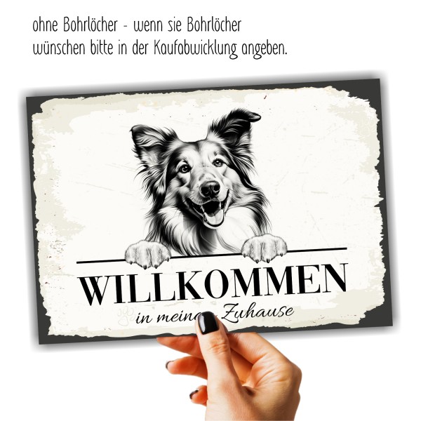 Hundeschild Willkommen Zuhause Collie Langhaarcollie Schild Achtung Spruch