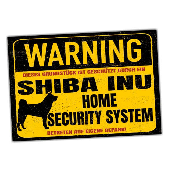 Schild Shiba Inu Japan Warning Security System Türschild Hundeschild Warnschild Hund Achtung
