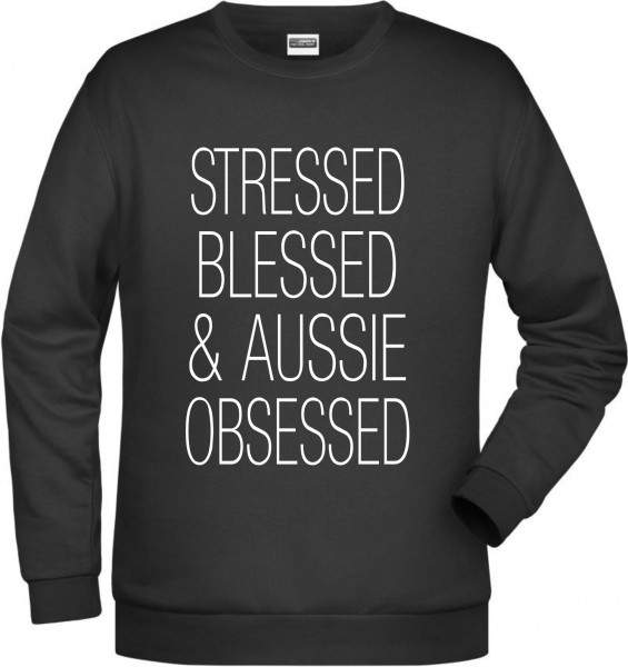 Aussie Obsessed Damen Sweatshirt Hundemotiv Stressed Australian Shepherd Aussie Australischer Schäferhund blue merle
