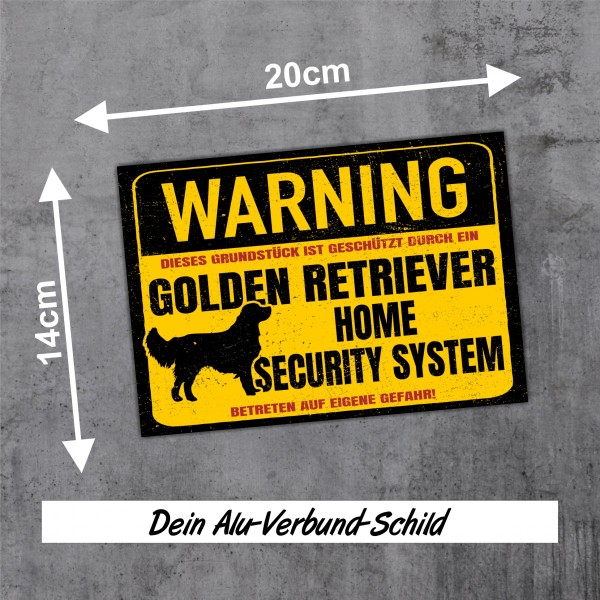 Golden Retriever Schild Warning Security System Türschild Hundeschild Warnschild Schild Hund Goldie
