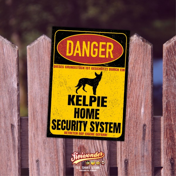 Kelpie Australian Barb Dog Türschild Danger Security System Warnschild Hund Schilder Hundeschild happy Design by Siviwonder