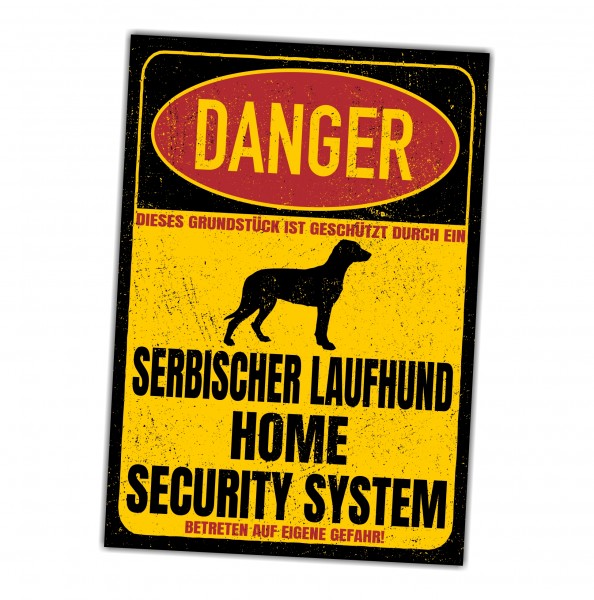 Serbischer Laufhund Srpski Gonic Jagdhund Türschild Danger Security System Warnschild Hund Schilder Hundeschild