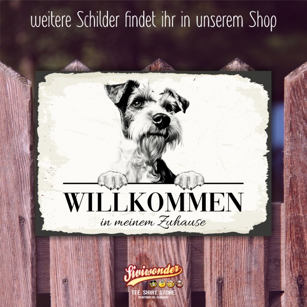 Hundeschild Willkommen Zuhause Foxterrier Foxie Fox Terrier Schild Achtung Spruch