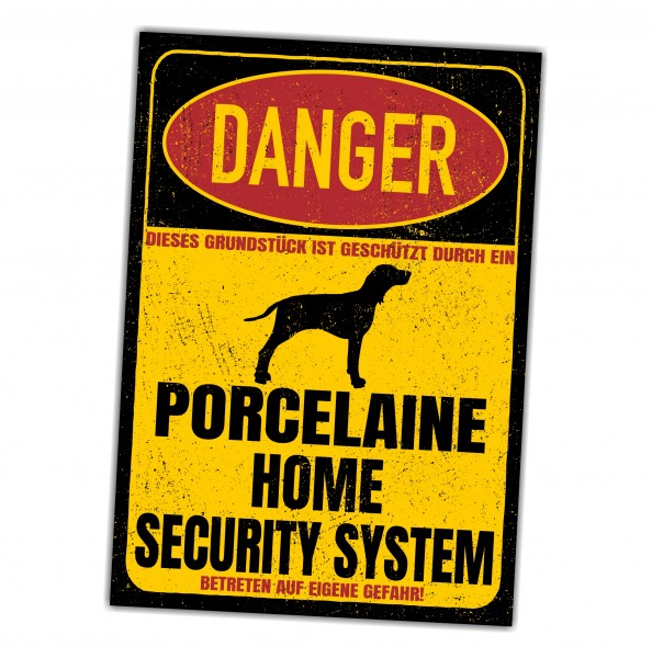 Porcelaine Jagdhund Porzellanhund Türschild Danger Security System Warnschild Hund Schilder Hundeschild