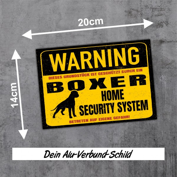 Boxer deutscher Dog Schild Warning Security System Türschild Hundeschild Warnschild Warnung